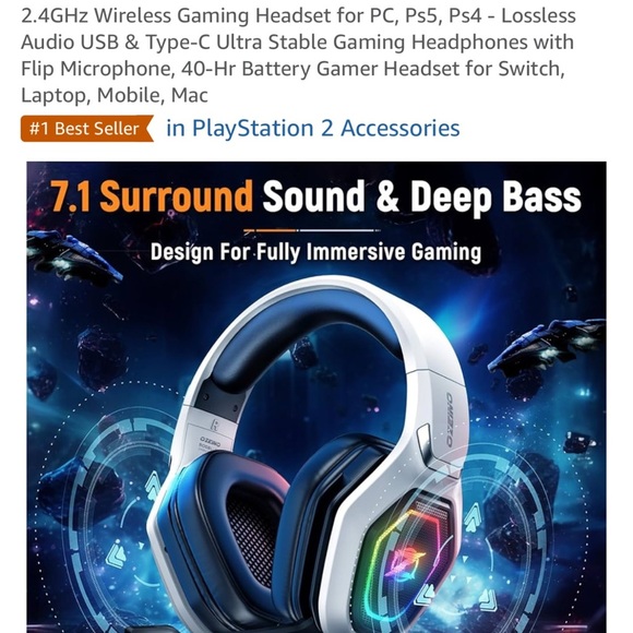 ONIKUMA Wireless Gaming Headset with RGB Lights - Picture 6 of 8